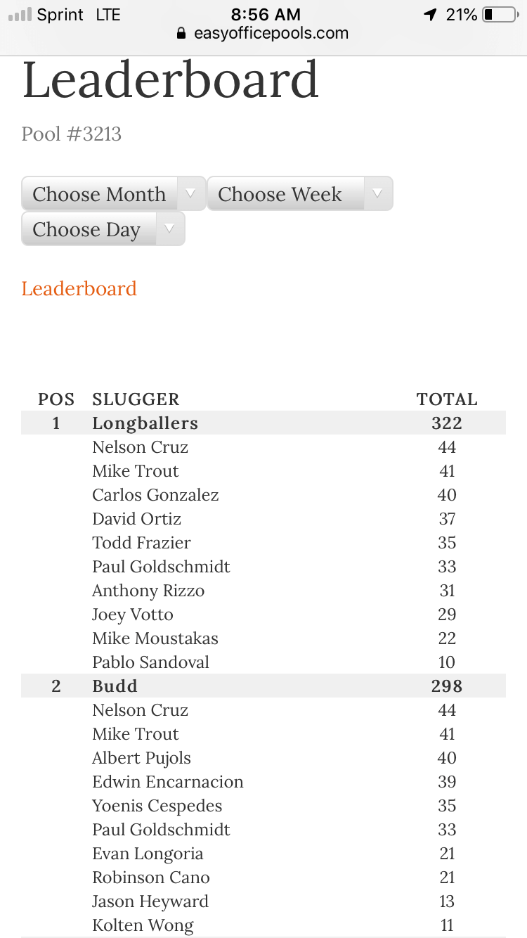 (1) Live Scoring Screenshot Home Runs Pool